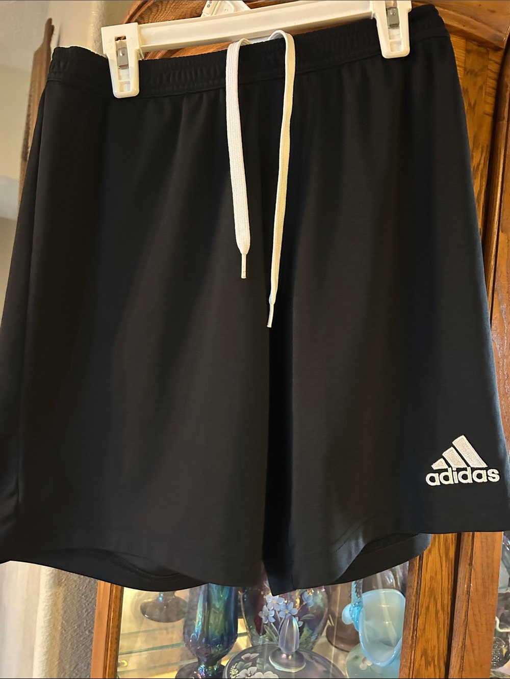 adidas Men’s Black Athletic Shorts with White Drawcord